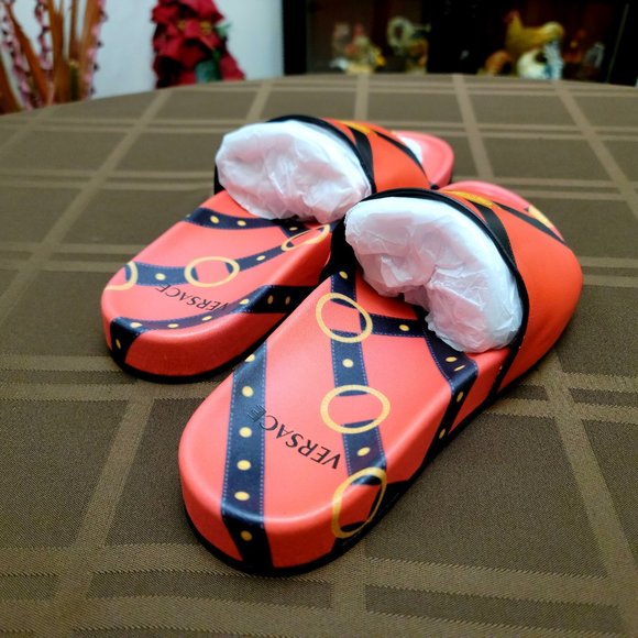 Authentic Versace Red Bondage Flip-Flops Slides - Picture 6 of 11